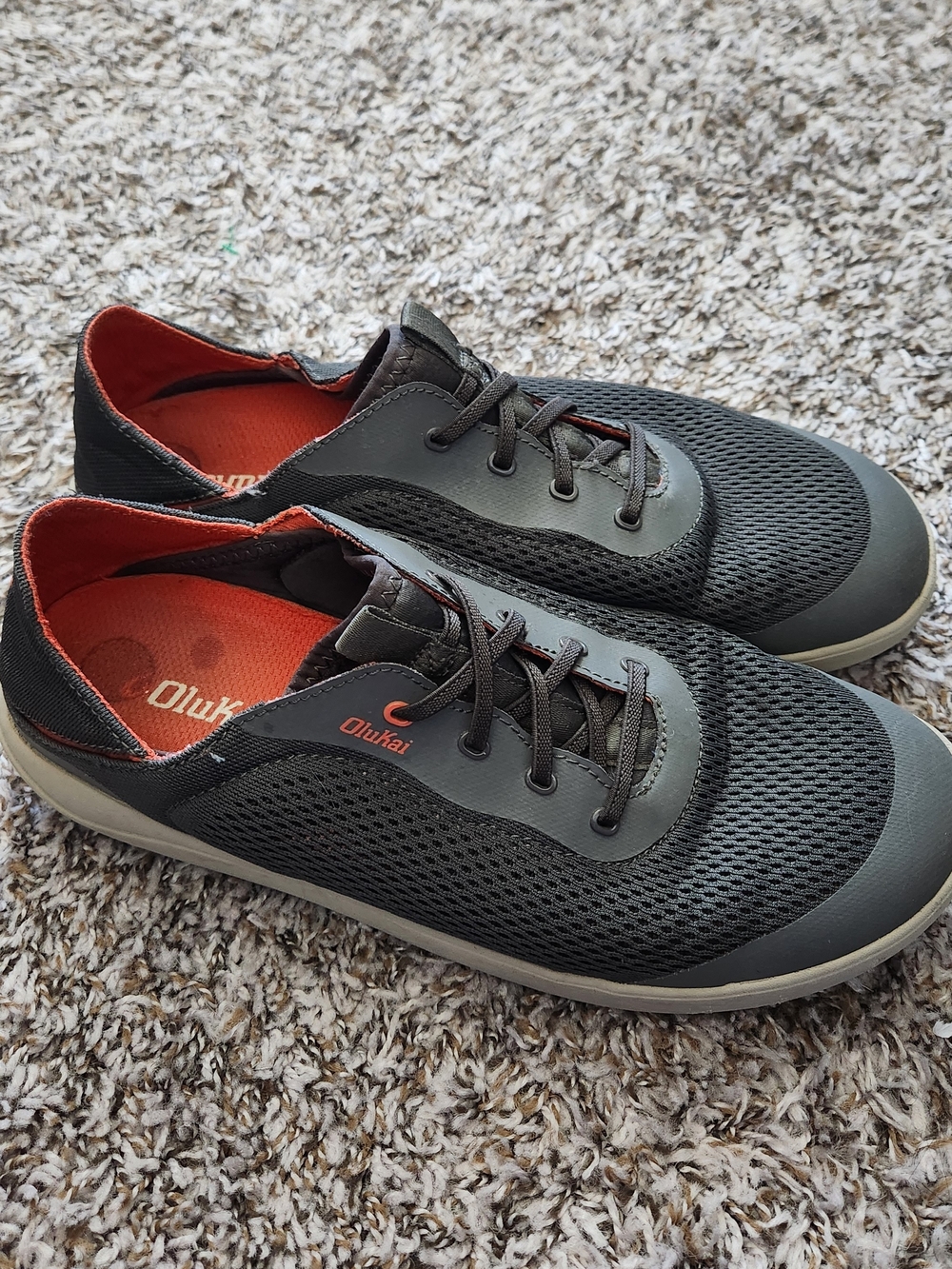 Olukai Men’s Black/Gray Mesh Casual Lace-Up Shoes